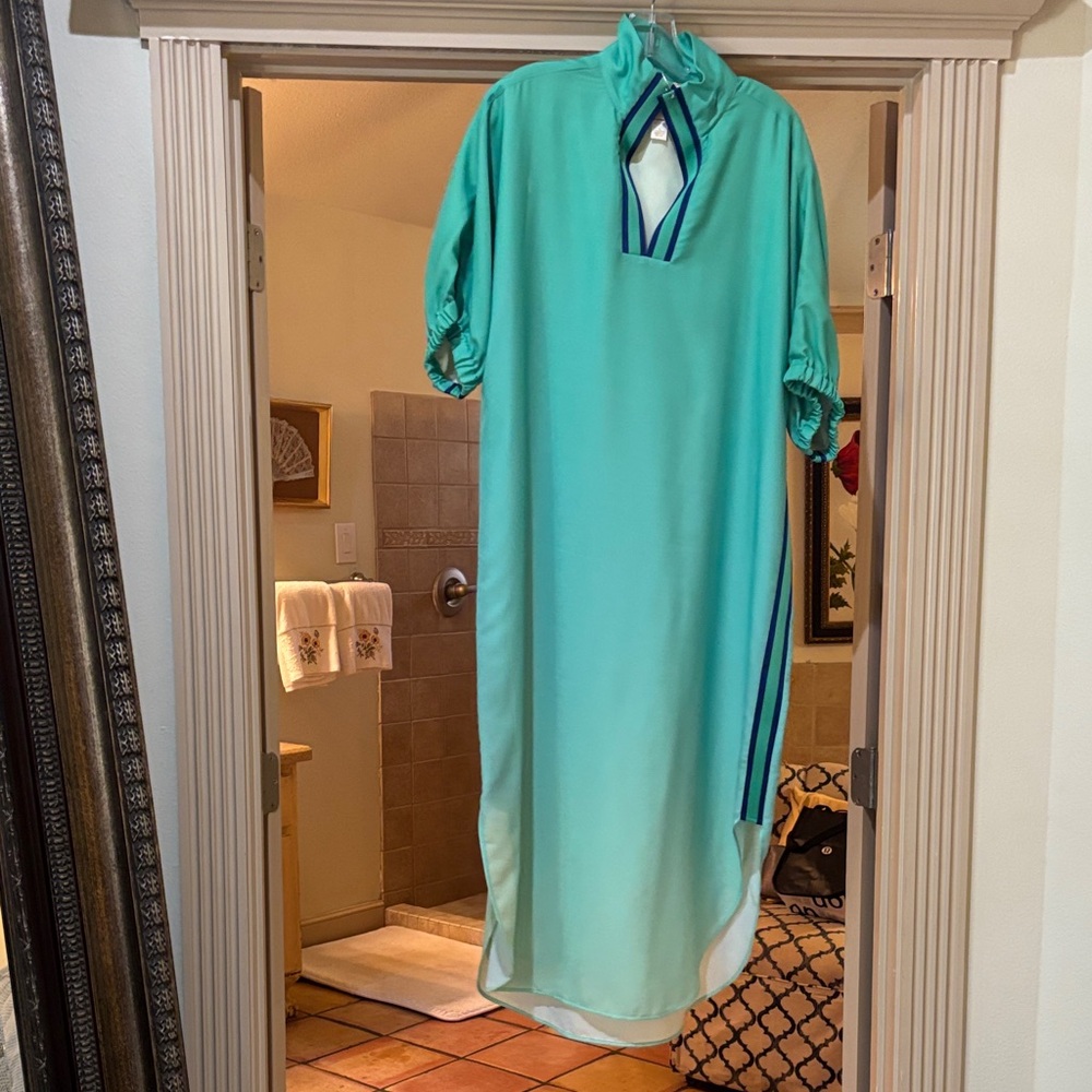Turquoise Midi Dress with Contrast Trim